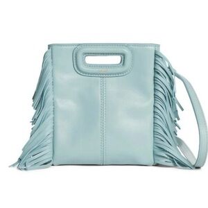 MAJE French Luxury Sky Blue Fringe M Leather Crossbody Bag.